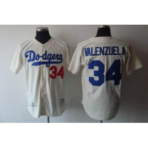 mlb jerseys los angeles dodgers #34 valenzuela cream m&n