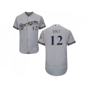 Men Milwaukee Brewers #12 Stephen Vogt Grey Flexbase Authentic Collection Stitched MLB Jersey