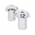 Men Milwaukee Brewers #12 Stephen Vogt White Strip Flexbase Authentic Collection Stitched MLB Jersey