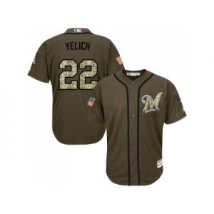 Men Milwaukee Brewers #22 Christian Yelich Green Salute to Service Stitched MLB Jersey