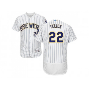 Men Milwaukee Brewers #22 Christian Yelich White Strip Flexbase Authentic Collection Stitched MLB Jersey