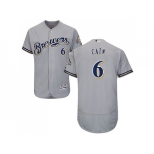 Men Milwaukee Brewers #6 Lorenzo Cain Grey Flexbase Authentic Collection Stitched MLB Jersey