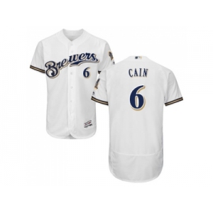 Men Milwaukee Brewers #6 Lorenzo Cain White Flexbase Authentic Collection Stitched MLB Jersey