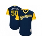 Men's 2017 Little League World Series Brewers #50 Jacob Barnes Caveman Navy Jersey