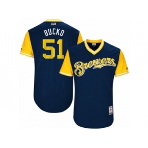 Men's 2017 Little League World Series Brewers #51 Oliver Drake Bucko Navy Jersey