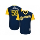 Men's 2017 Little League World Series Brewers Carlos Torres #59 El Carnicero Navy Jersey