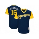 Men's 2017 Little League World Series Brewers Domingo Santana #16 Showmingo Navy Jersey