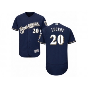 Men's Majestic Milwaukee Brewers #20 Jonathan Lucroy Navy Blue Flexbase Authentic Collection MLB Jersey