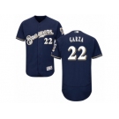 Men's Majestic Milwaukee Brewers #22 Matt Garza Navy Blue Flexbase Authentic Collection MLB Jersey