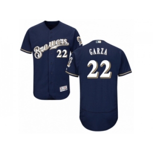 Men's Majestic Milwaukee Brewers #22 Matt Garza Navy Blue Flexbase Authentic Collection MLB Jersey