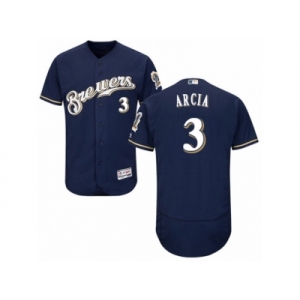 Men's Majestic Milwaukee Brewers #3 Orlando Arcia Navy Blue Flexbase Authentic Collection MLB Jersey