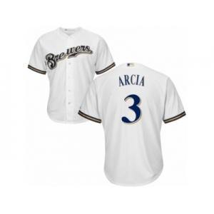 Men's Majestic Milwaukee Brewers #3 Orlando Arcia Replica White Home Cool Base MLB Jersey