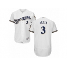 Men's Majestic Milwaukee Brewers #3 Orlando Arcia White Flexbase Authentic Collection MLB Jersey