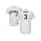 Men's Majestic Milwaukee Brewers #3 Orlando Arcia White Royal Flexbase Authentic Collection MLB Jersey