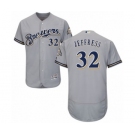 Men's Majestic Milwaukee Brewers #32 Jeremy Jeffress Grey Road Flex Base Authentic Collection MLB Jersey