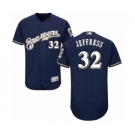 Men's Majestic Milwaukee Brewers #32 Jeremy Jeffress Navy Blue Alternate Flex Base Authentic Collection MLB Jersey