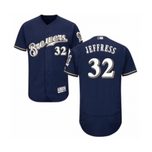 Men's Majestic Milwaukee Brewers #32 Jeremy Jeffress Navy Blue Alternate Flex Base Authentic Collection MLB Jersey