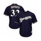 Men's Majestic Milwaukee Brewers #32 Jeremy Jeffress Replica Navy Blue Alternate Cool Base MLB Jersey