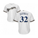 Men's Majestic Milwaukee Brewers #32 Jeremy Jeffress Replica White Alternate Cool Base MLB Jersey