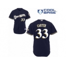 Men's Majestic Milwaukee Brewers #33 Chris Carter Authentic Navy Blue Alternate Cool Base MLB Jersey