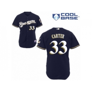 Men's Majestic Milwaukee Brewers #33 Chris Carter Authentic Navy Blue Alternate Cool Base MLB Jersey