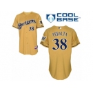 Men's Majestic Milwaukee Brewers #38 Wily Peralta Authentic Gold 2013 Alternate Cool Base MLB Jersey