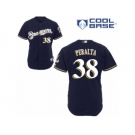 Men's Majestic Milwaukee Brewers #38 Wily Peralta Authentic Navy Blue Alternate Cool Base MLB Jersey