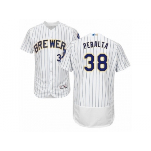 Men's Majestic Milwaukee Brewers #38 Wily Peralta White Flexbase Authentic Collection MLB Jersey