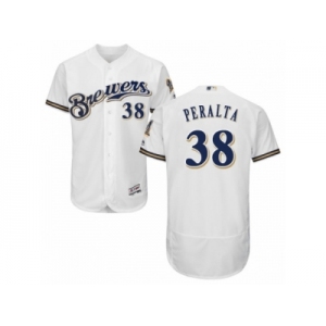 Men's Majestic Milwaukee Brewers #38 Wily Peralta White Royal Flexbase Authentic Collection MLB Jersey