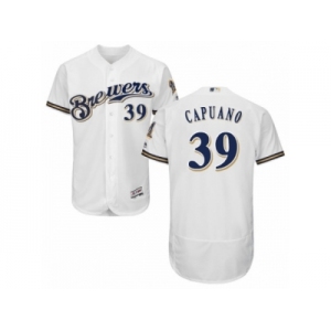 Men's Majestic Milwaukee Brewers #39 Chris Capuano White Royal Flexbase Authentic Collection MLB Jersey