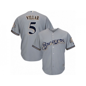 Men's Majestic Milwaukee Brewers #5 Jonathan Villar Replica Grey Road Cool Base MLB Jersey