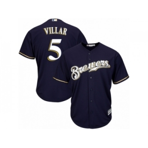 Men's Majestic Milwaukee Brewers #5 Jonathan Villar Replica Navy Blue Alternate Cool Base MLB Jersey