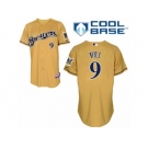 Men's Majestic Milwaukee Brewers #9 Aaron Hill Replica Gold 2013 Alternate Cool Base MLB Jersey