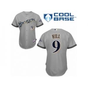 Men's Majestic Milwaukee Brewers #9 Aaron Hill Replica Grey Road Cool Base MLB Jersey