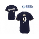 Men's Majestic Milwaukee Brewers #9 Aaron Hill Replica Navy Blue Alternate Cool Base MLB Jersey