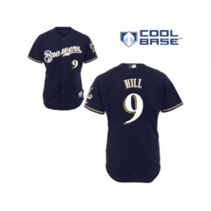 Men's Majestic Milwaukee Brewers #9 Aaron Hill Replica Navy Blue Alternate Cool Base MLB Jersey