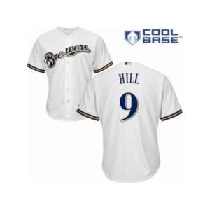 Men's Majestic Milwaukee Brewers #9 Aaron Hill Replica White Home Cool Base MLB Jersey