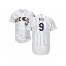 Men's Majestic Milwaukee Brewers #9 Aaron Hill White Flexbase Authentic Collection MLB Jersey