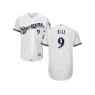 Men's Majestic Milwaukee Brewers #9 Aaron Hill White Royal Flexbase Authentic Collection MLB Jersey