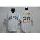 Men's Milwaukee Brewers #20 Jonathan Lucroy White USA Flag Fashion MLB Jersey