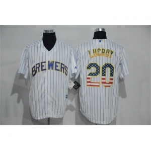 Men's Milwaukee Brewers #20 Jonathan Lucroy White USA Flag Fashion MLB Jersey