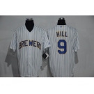 Men's Milwaukee Brewers #9 Aaron Hill Majestic White Cool Base Player Jersey