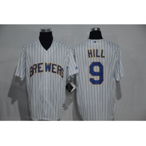 Men's Milwaukee Brewers #9 Aaron Hill Majestic White Cool Base Player Jersey