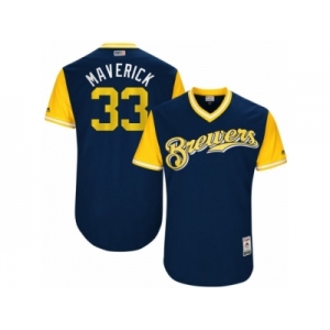 Men's Milwaukee Brewers Brett Phillips #33 Maverick Majestic Navy 2017 Players Weekend Authentic Jersey