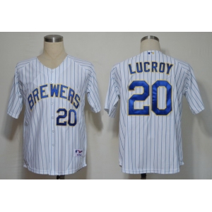 mlb jerseys milwaukee brewers #20 lucroy white(blue strip)