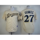 mlb jerseys milwaukee brewers #27 gomez cream[m&n]