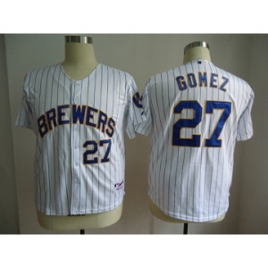 mlb jerseys milwaukee brewers #27 gomez white[blue stripe]