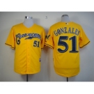 mlb jerseys milwaukee brewers #51 gonzales yellow[gonzales m&n]