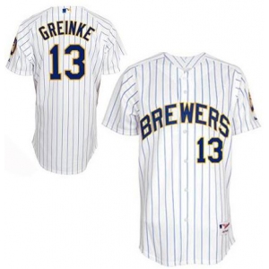 mlb milwaukee brewers #13 zack greinke white[blue strip]