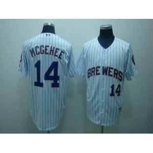 mlb milwaukee brewers #14 mcgehee white(blue strip)